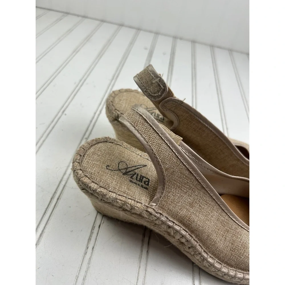 Aura Beige Linen Floral Espadrille Slingback Wedge Sandals Women's Size 40 9-10